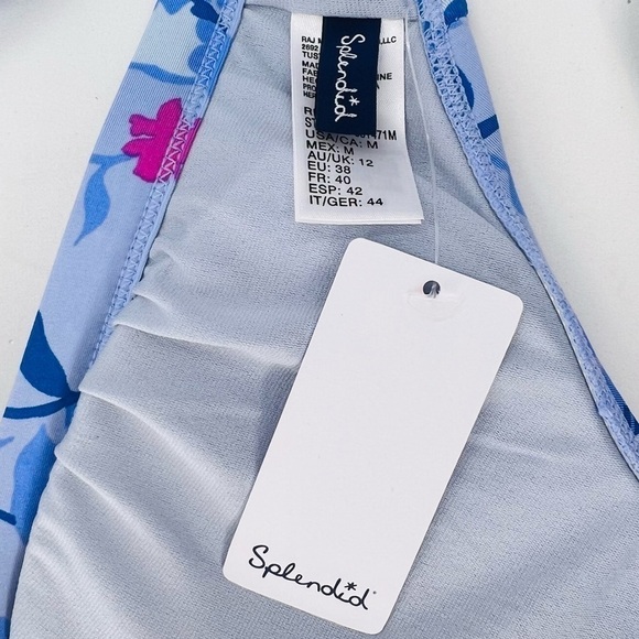 Splendid Bikini Floral Medium Triangle Top High Rise Bottoms Blue Pink New NWT - Picture 6 of 9